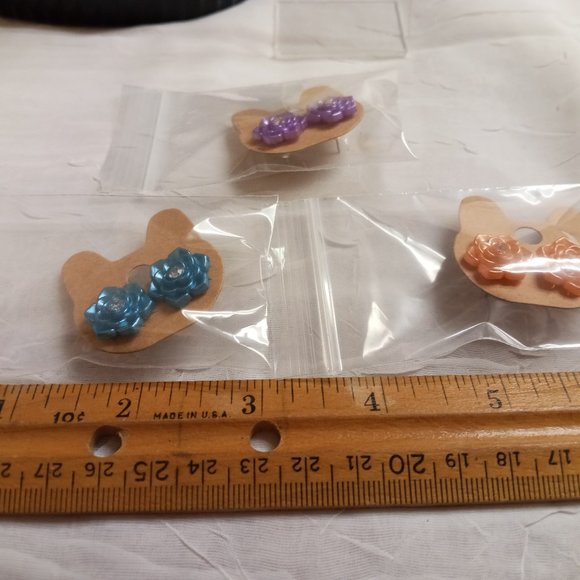 Three Pair Steel Handmade Hand Crafted Resin Flower Stud Earrings Jewelry #51 - Picture 13 of 14